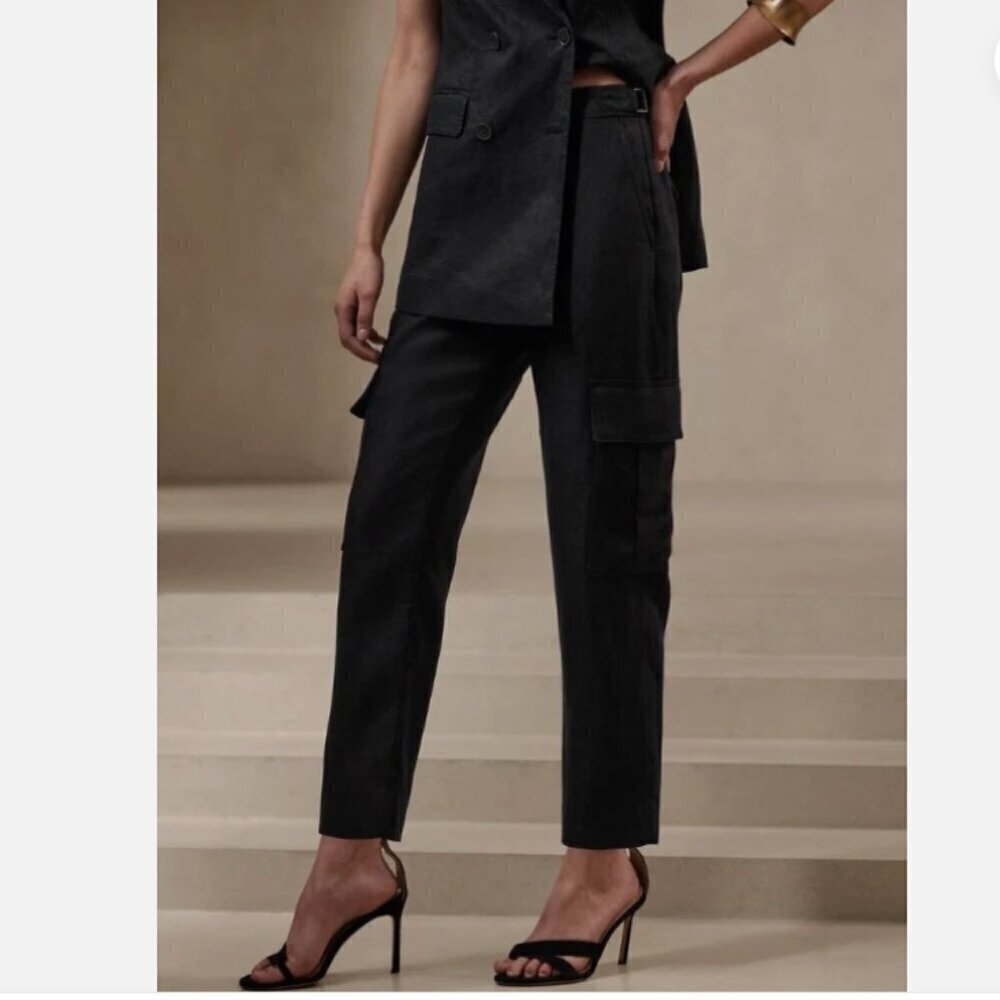 Banana Republic Heritage Expedition Linen Cargo Pants Black Size 0 NWT RT$130